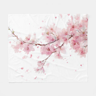 Rosa Kirschblüten-Sakura-Aquarell-Blumen-Boho Fleecedecke