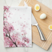 Rosa Kirschblüten-Sakura-Aquarell-Blumen-Boho Geschirrtuch (Viertel Falte)