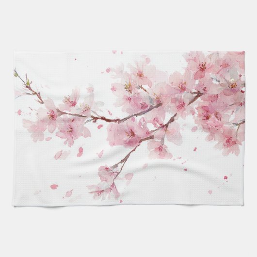 Rosa Kirschblüten-Sakura-Aquarell-Blumen-Boho Geschirrtuch (Horizontal)