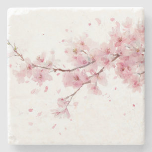 Rosa Kirschblüten-Sakura-Aquarell-Blumen-Boho Steinuntersetzer