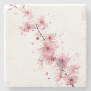 Rosa Kirschblüten-Sakura-Aquarell-Blumen-Boho Steinuntersetzer
