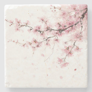 Rosa Kirschblüten-Sakura-Aquarell-Blumen-Boho Steinuntersetzer