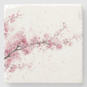 Rosa Kirschblüten-Sakura-Aquarell-Blumen-Boho Steinuntersetzer