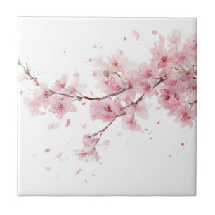 Rosa Kirschblüten-Sakura-Aquarell-Blumenmuster Fliese