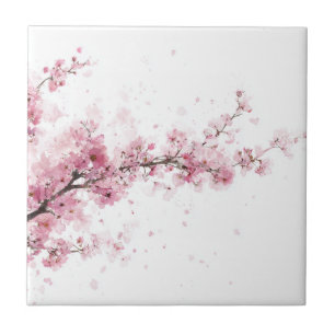 Rosa Kirschblüten-Sakura-Aquarell-Blumenmuster Fliese