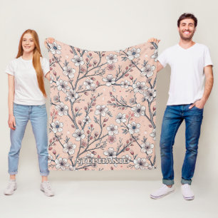 Rosa Kirschblüten-Sakura-Muster auf Rosa Fleecedecke