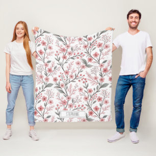 Rosa Kirschblüten-Sakura-Muster auf Weiß Fleecedecke