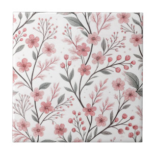 Rosa Kirschblüten-Sakura-Muster auf Weiß Fliese