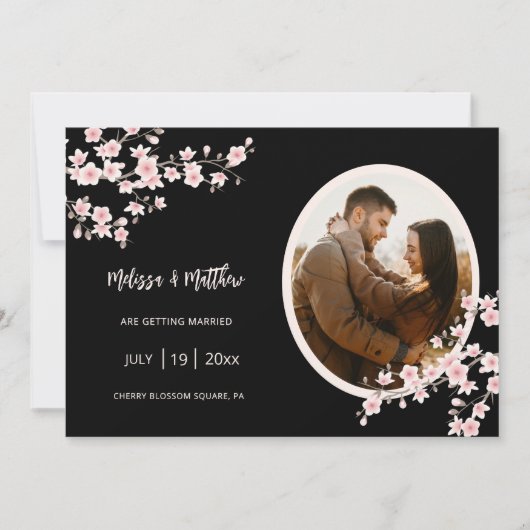 Rosa Kirschblüten Schwarze Hochzeit Save The Date (Vorderseite)