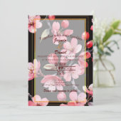 Rosa Kirschblüten Schwarzer Hintergrund Einladung (Stehend Vorderseite)