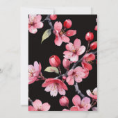 Rosa Kirschblüten Schwarzer Hintergrund Einladung (Rückseite)