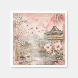 Rosa Kirschblüten-Serenitätslandschaft (4) Serviette