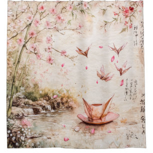 Rosa Kirschblüten-Serenitätslandschaft (5) Duschvorhang