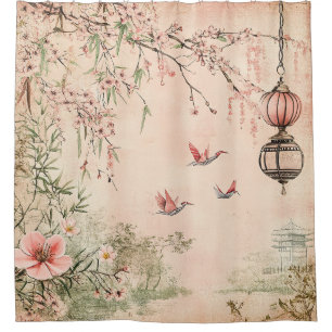 Rosa Kirschblüten-Serenitätslandschaft (7) Duschvorhang