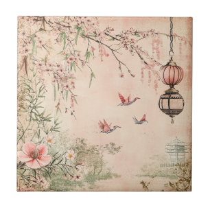 Rosa Kirschblüten-Serenitätslandschaft (7) Fliese
