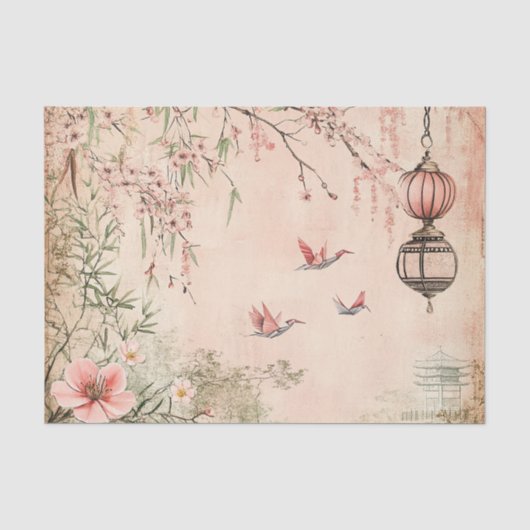 Rosa Kirschblüten-Serenitätslandschaft (7) Seidenpapier (Vorderseite)