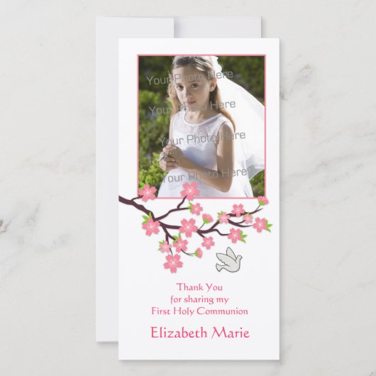 Rosa Kirschblüten, Taube, religiöse Fotokarte Dankeskarte (Vorderseite)