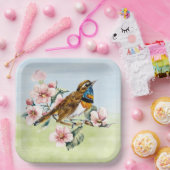 Rosa Kirschblüten und Vögel Pappteller (Party)