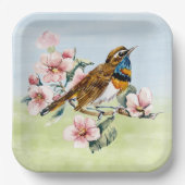 Rosa Kirschblüten und Vögel Pappteller (Vorderseite)