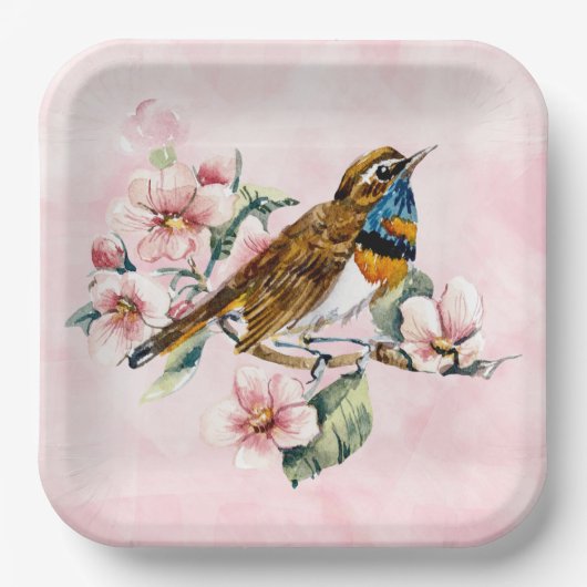 Rosa Kirschblüten und Vogelpapier P Pappteller (Vorderseite)