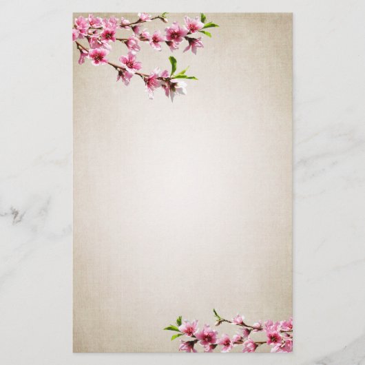 Rosa Kirschblüten Vintag Tan Briefpapier (Vorderseite)