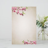Rosa Kirschblüten Vintag Tan Briefpapier (Stehend Vorderseite)