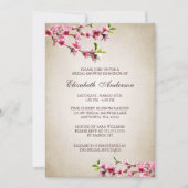 Rosa Kirschblüten-Vintages TAN-Brautparty Einladung (Vorderseite)
