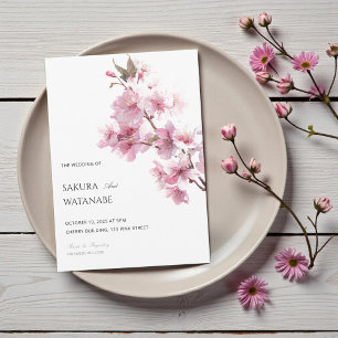 Rosa Kirschblütenblüte Japanische Hochzeit Einladung