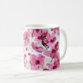 Rosa Kirsche blüht Wasserfarbe Nahtlos. Kaffeetasse (VorderseiteRechts)
