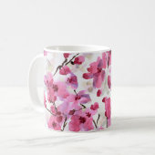 Rosa Kirsche blüht Wasserfarbe Nahtlos. Kaffeetasse (Vorderseite Links)