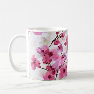Rosa Kirsche blüht Wasserfarbe Nahtlos. Kaffeetasse