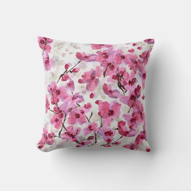 Rosa Kirsche blüht Wasserfarbe Nahtlos. Kissen (Vorderseite)