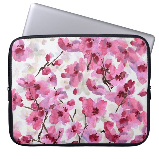 Rosa Kirsche blüht Wasserfarbe Nahtlos. Laptopschutzhülle (Vorderseite)