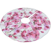 Rosa Kirsche blüht Wasserfarbe Nahtlos. Polyester Weihnachtsbaumdecke (Schrägansicht)