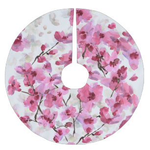 Rosa Kirsche blüht Wasserfarbe Nahtlos. Polyester Weihnachtsbaumdecke