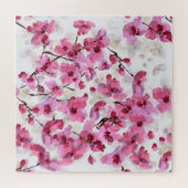 Rosa Kirsche blüht Wasserfarbe Nahtlos. Puzzle (Horizontal)