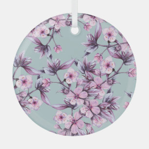 Rosa Kirsche Blume: Aquarellfärbung Ornament Aus Glas