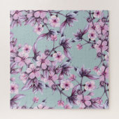 Rosa Kirsche Blume: Aquarellfärbung Puzzle (Horizontal)