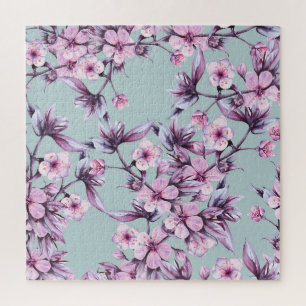 Rosa Kirsche Blume: Aquarellfärbung Puzzle