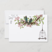 Rosa Kirsche Blüten Aquamarine Vögel Birdcage UAWG RSVP Karte (Rückseite)