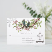 Rosa Kirsche Blüten Aquamarine Vögel Birdcage UAWG RSVP Karte (Stehend Vorderseite)