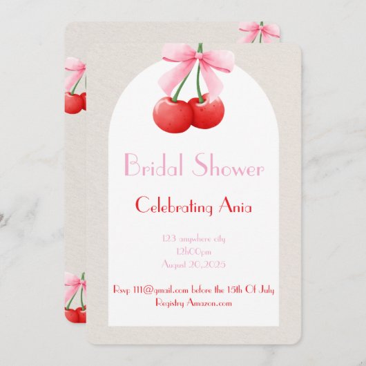 Rosa Kirsche Brautparty Sammlung Einladung (Vorne/Hinten)