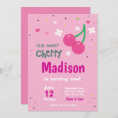 Rosa Kirsche Geburtstagsladung Einladung (Vorne/Hinten)