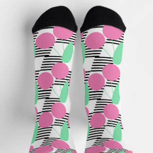 Rosa Kirschen gestreift Schwarz Rosa Socken
