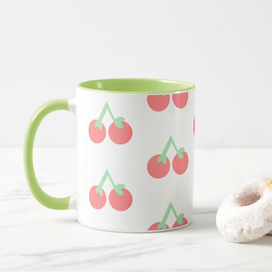 Rosa Kirschenmuster Tasse (Mit Donut)