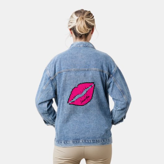 Rosa Kiss Lippen Personalisiert Jeansjacke (Modell)
