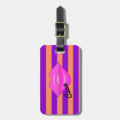 Rosa Kisslips lila Streifen Gepäckmarke Gepäckanhänger (Vorderseite vertikal)