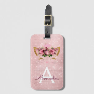 Rosa Kitty Glitzer Prinzessin Monogramm Name Gepäckanhänger