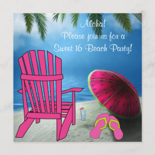 Rosa Klappstuhl Flip Flops Sweet 16 Strandparty Einladung