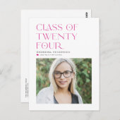 Rosa Klasse 2024 Moderner Minimalistischer Abschlu Postkarte (Vorne/Hinten)